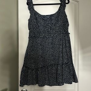 Blue and white short dress off the shoulder  with bow